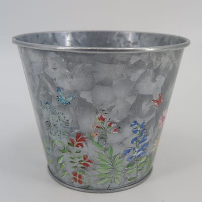 Silver With Wildflowers Pattern Planter