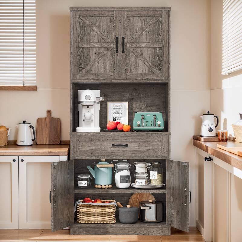 Pocassy Kitchen Pantry Storage Cabinet with 6 Hanging Shelves