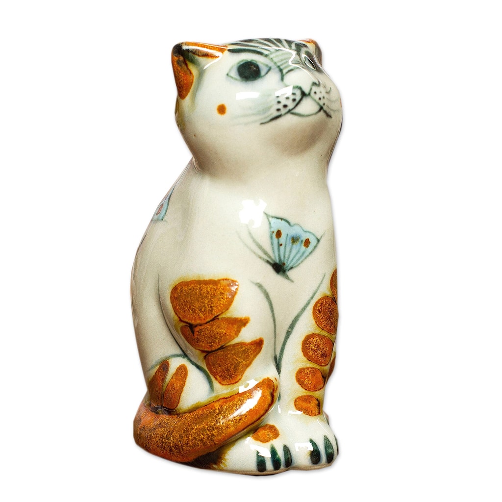 Novica Handmade Traditional Cat Ceramic Figurine