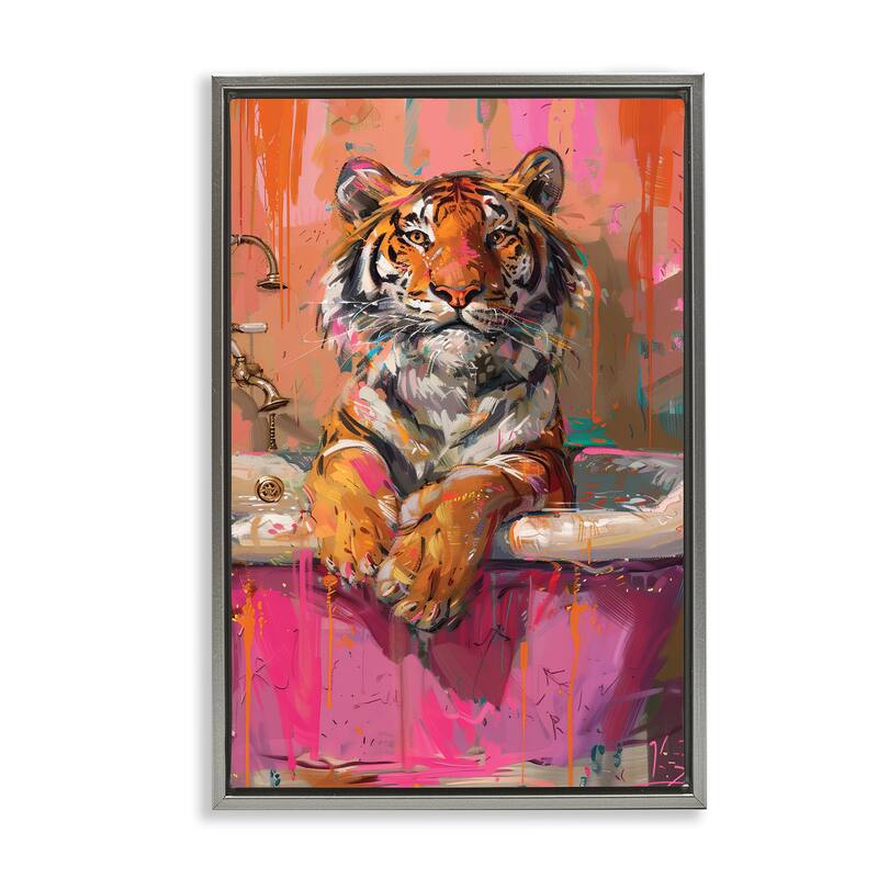 Stupell Fresh Abstraction Tiger in Bathtub Framed Floater Canvas Wall Art Design By LSR Design Studio - 21 x 31 - Grey
