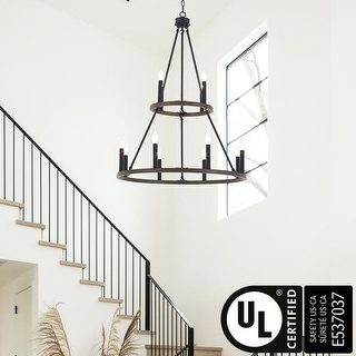Modern Farmhouse 12-light Wagon Wheel Chandelier for Dining Room - 28 inches