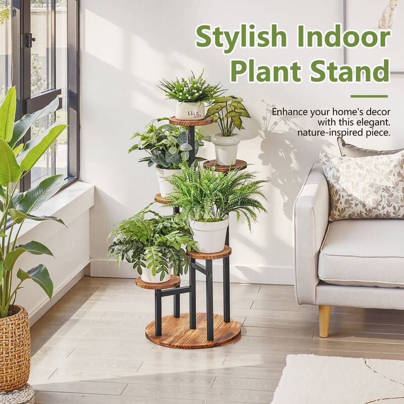 VECELO 5-Tier Metal Plant Stand Heavy Duty Indoor Outdoor Flower Stand with Waterproof MDF Shelves Multi-Level Display Stand