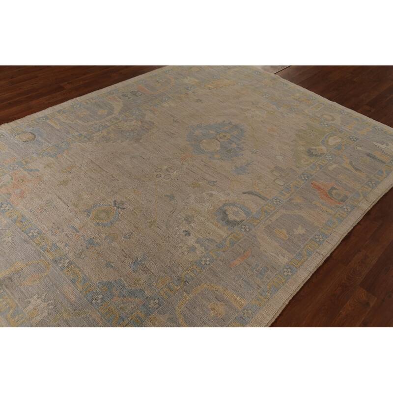 Beige Vegetable Dye Oushak Turkish Area Rug Handmade Wool Carpet - 6'0"x 8'2"