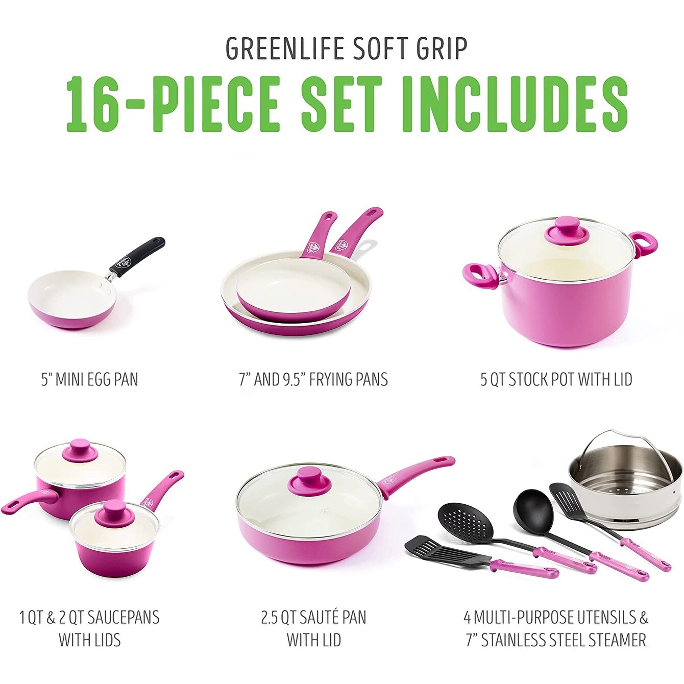 GreenLife Soft Grip Healthy Ceramic Nonstick, 16 Piece Cookware Pots and Pans  Set, PFAS-Free, Dishwasher Safe, Caribbean Blue