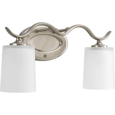 Inspire Collection Two-Light Brushed Nickel Etched Glass Traditional Bath Vanity Light - 8.5" x 15" x 6.875"