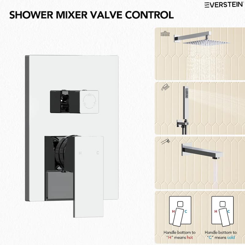 Wall Mounted Shower System Bathtub Facuet Set, High-Pressure 10" Rain Shower Head with Handheld