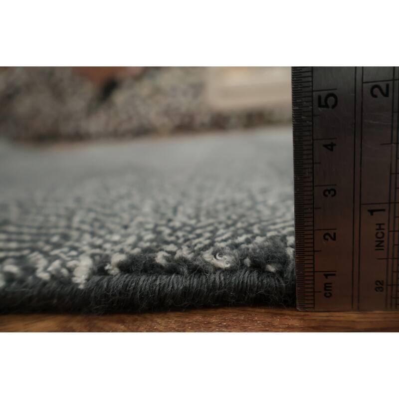 Hand Knotted Oriental 100% Wool Carpet Modern Geometric Greys & Charcoal Contemporary Area Rug - 8' 2'' X 4' 11''