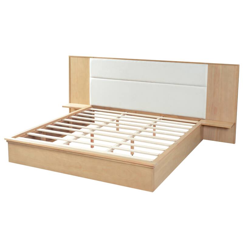 Christopher Knight Home - Avery Platform Bed Frame with Upholstered Headboard & Built-In Side Shelves, No Box Spring Needed