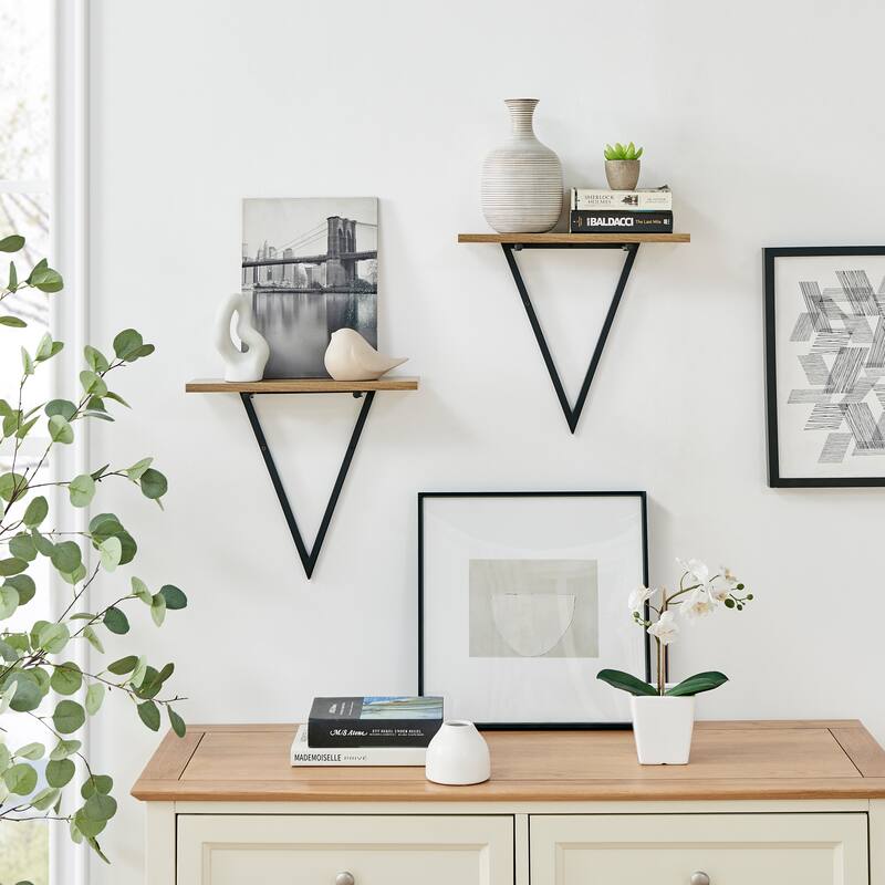 Danya B. Contemporary Decorative Triangle Accent Wall Shelf Set of 2 - Reversible Configuration - Black/Walnut