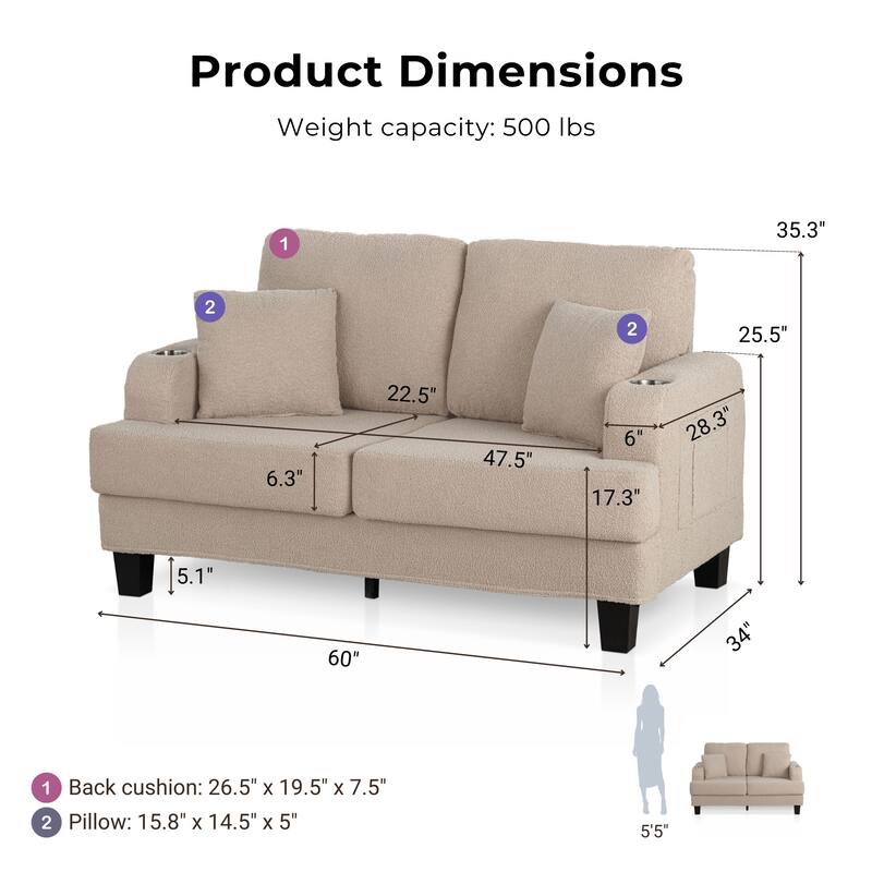 Furniture of America Xenia Modern Boucle Loveseat with Cup Holders