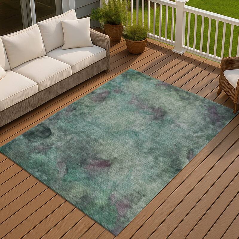 Machine Washable Indoor/ Outdoor Abstract Contemporary Chantille Rug - Teal - 3' x 5'