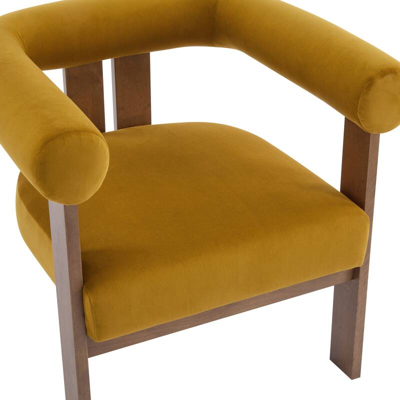Roomfitters Modern Upholstered Round Arm Accent Chair with Wood Frame,