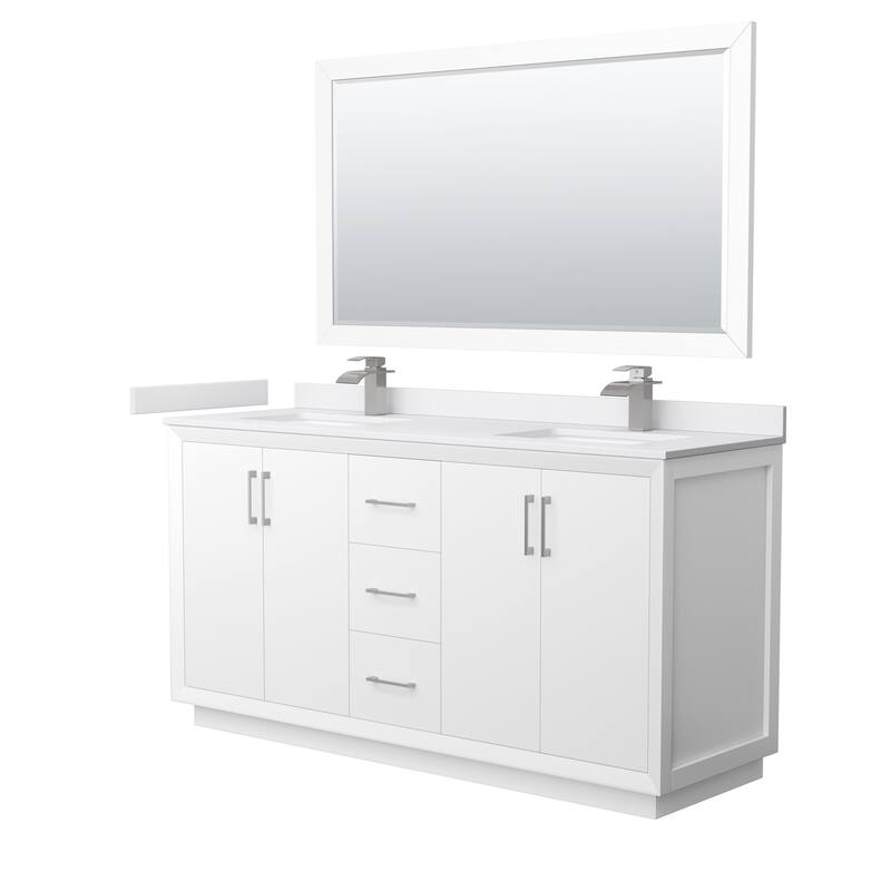 Wyndham Collection WCF414166D-VCA-UNSM58 Strada 66" Free Standing - White / White Cultured Marble Top / Brushed Nickel - Painted