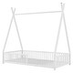 preview thumbnail 5 of 8, White Twin Metal House Floor Bed with Triangle Structure & Guardrail for Toddlers & Baby, Modern Montessori Platform Bed Frame