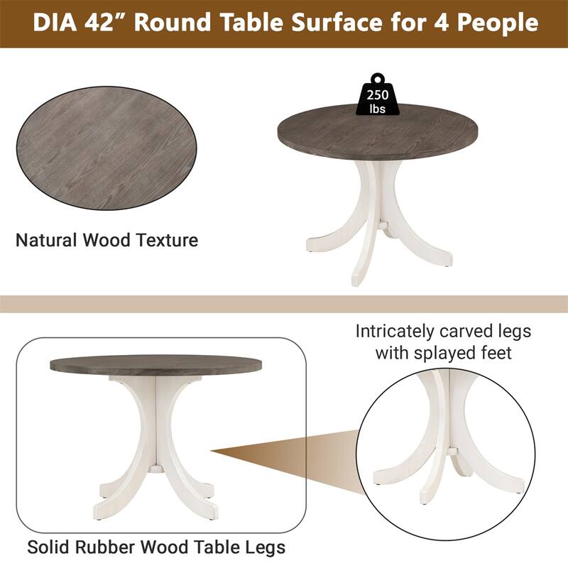 MidCentury Solid Wood 5-Piece Round Dining Table Set,Kitchen Table Set