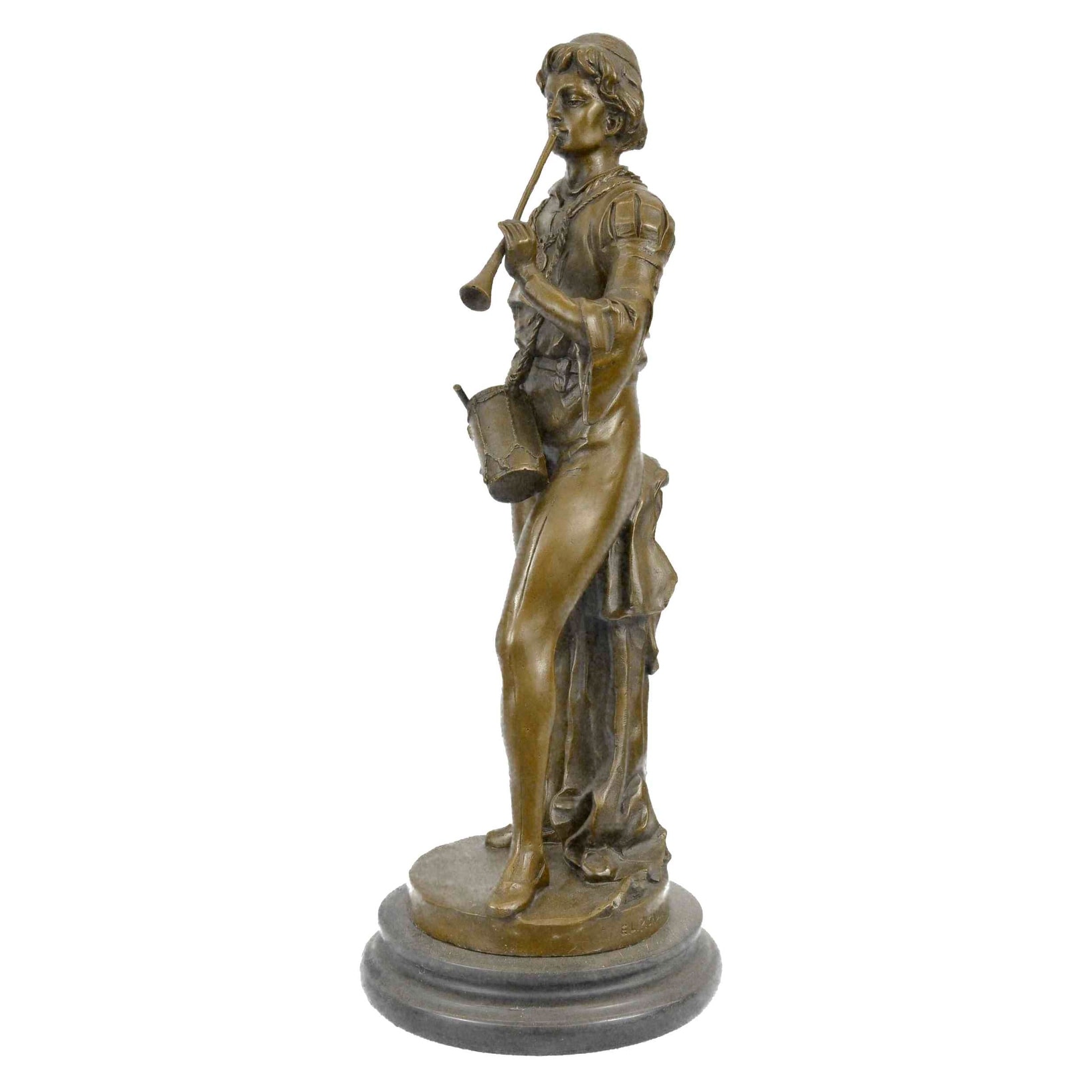 French Civil War Drummer Bronze Sculpture Marble Base Figurine Statue Figure Art