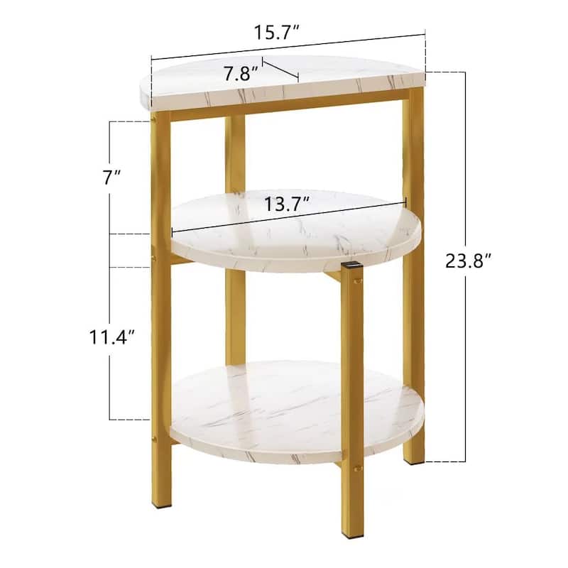Modern 3 Tier End Table with Marble Tabletop