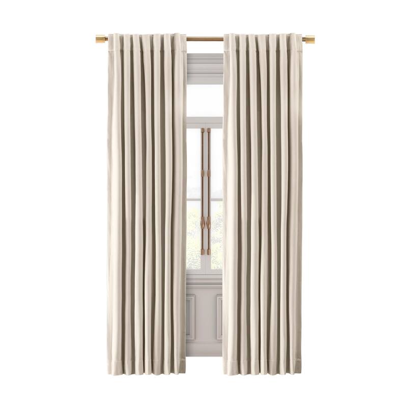 Premium Velvet Rod Pocket W Woven Blackout Liner and Back Tab Curtain Panel - 50"W x 108"L - Bone