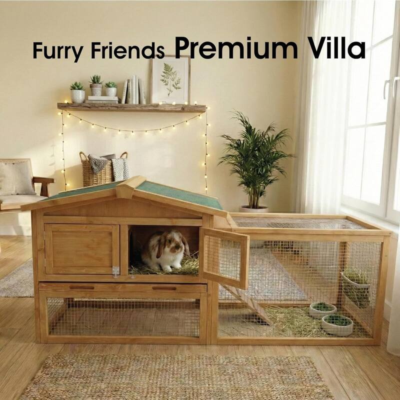 60" Outdoor Indoor Large Rabbit Hutch for Rabbits, Chickens, Ducks