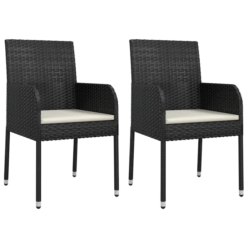 vidaXL Patio Chairs with Cushions 2 pcs Poly Rattan Black