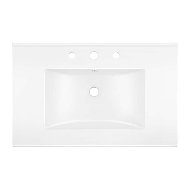 Aubert 3-Hole Classic Contemporary Rectangular Ceramic Single Sink Basin Vanity Top, by JONATHAN Y