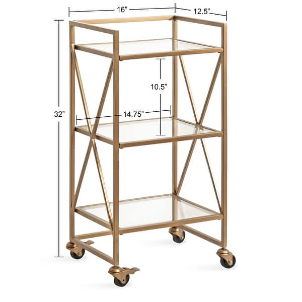 dimension image slide 0 of 2, Kate and Laurel Blex 2-Shelf Glass and Metal Rolling Bar Cart