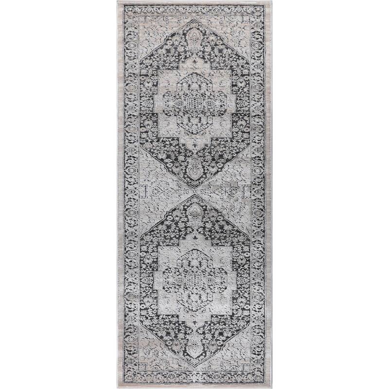 Ray Collection Modern Abstract Oriental Area Rug - Gray/Black - 2'6"X7'7"