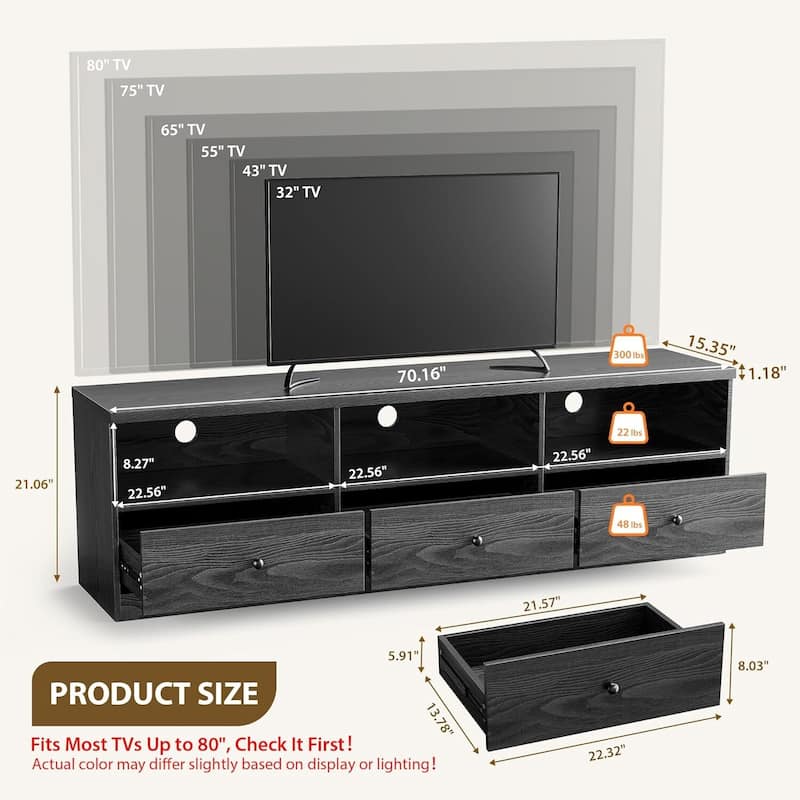 Modern Entertainment Center with Large Open Shelf TV Stand for TVs Up to 80 Inches for Living Room Office - N/A