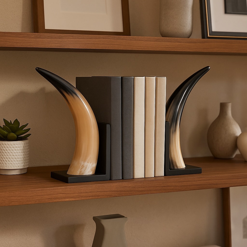 Decorative Resin Horn Bookends for Home Decor - Set of 2, 14", Black - 14.0"