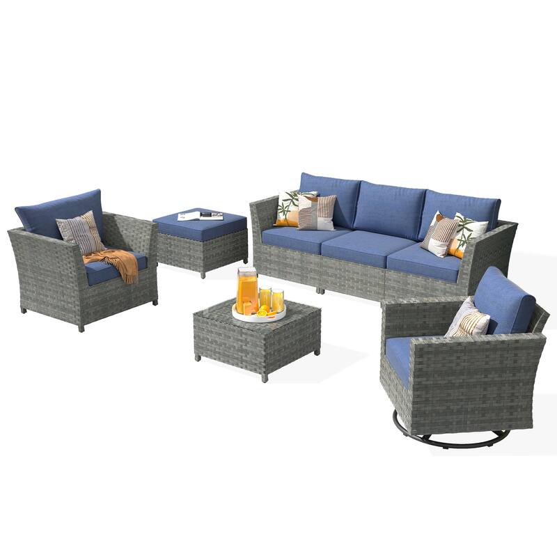 XIZZI 7-piece Outdoor Patio Furniture Rattan Wicker Conversation Set