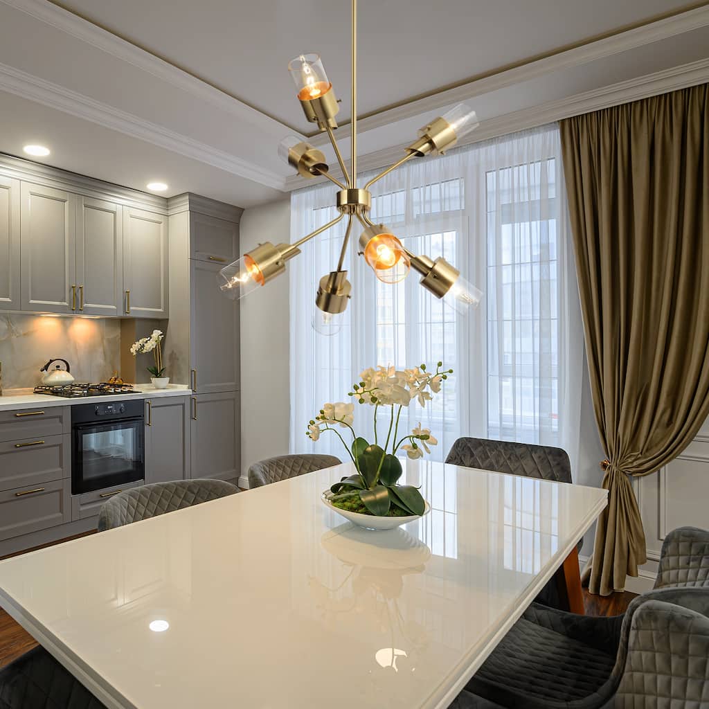 Modern Glam 7-Light Gold Sputnik Chandeliers with Clear Glass - 23"Dia x 20"H