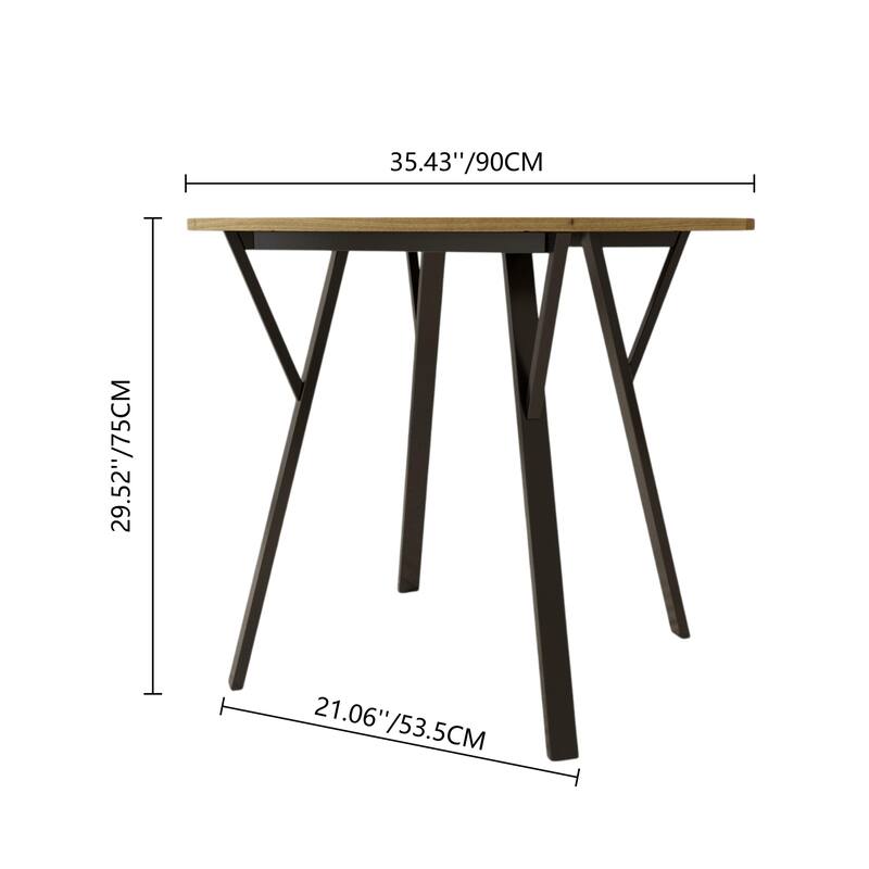 Anmytek Round Dining Table Modern Wood Top and Metal Frame Brown Industrial Kitchen Table