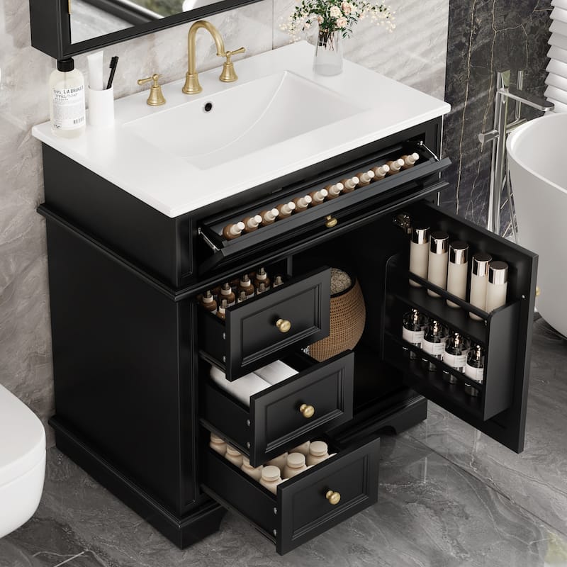 Christopher Knight Home - Beauchamp Freestanding 30-Inch Bathroom Vanity with Sink and Ample Storage - Black