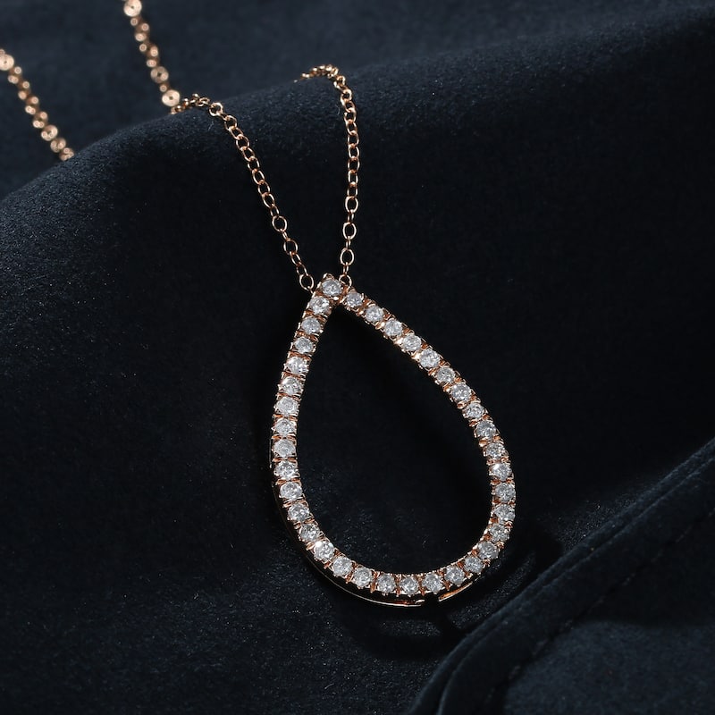 1/6ct - 1ct TDW 14K Gold Open Pear Diamond Pendant Necklace for Women - 1ct - Rose