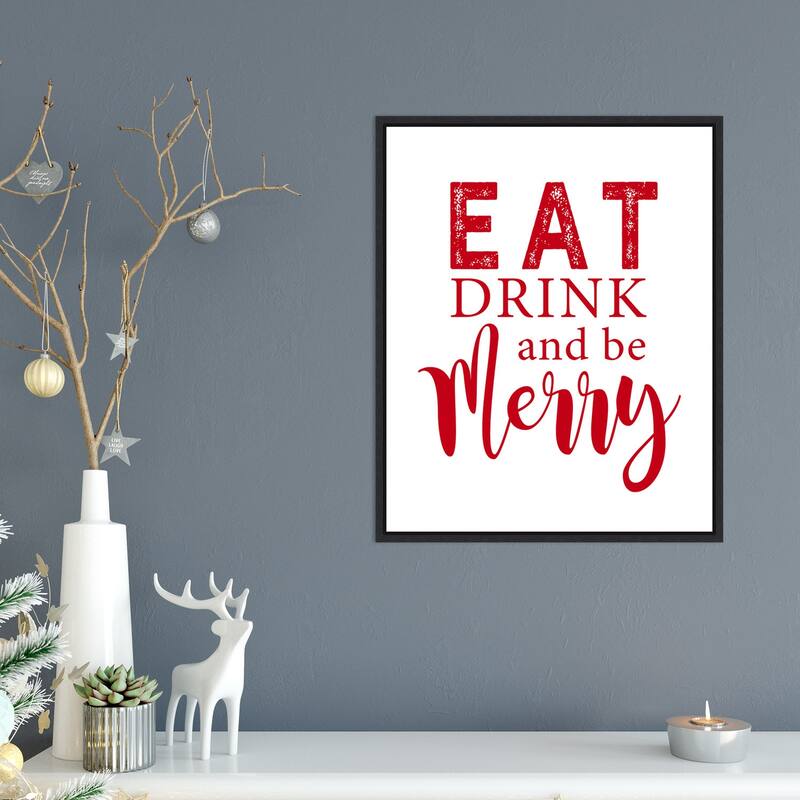 Eat Drink and Be Merry Red by Amanti Art Portfolio Framed Canvas Wall Art