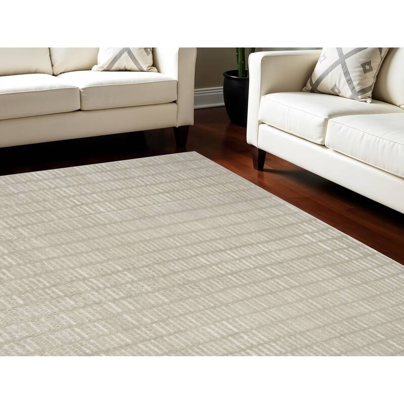 Gaqu Power Loomed Geometric Modern Stain Resistant Area Rug By HomeRoots - 118' X '94' X '0.63 - Lavender/Ivory - Rectangle