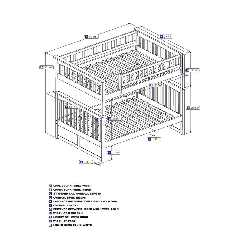 Bunk Bed Full Over Full - Solid Wood Frame, Durable Design, Space Saving, Easy Assembly