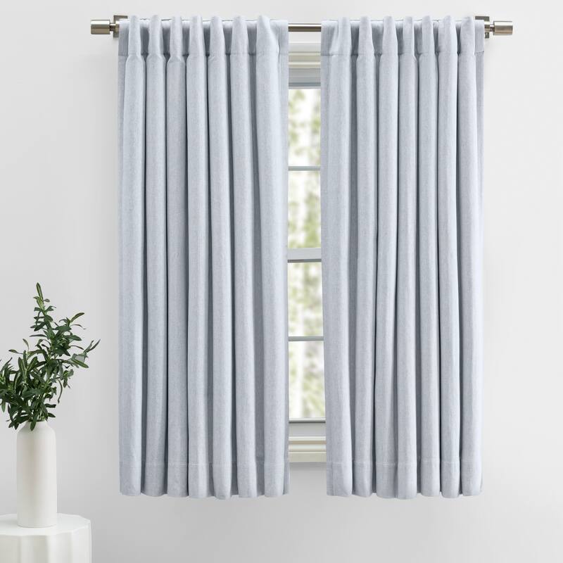 Herringbone Premium 100% Cotton Lined Rod Pocket W Back Tabs Short Curtain Panel - 48"W x 45"L - Grey