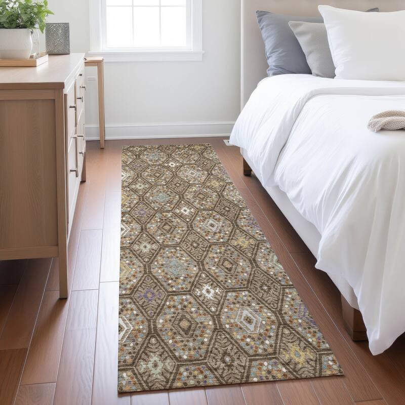 Machine Washable Indoor/ Outdoor Modern Hexi Chantille Rug