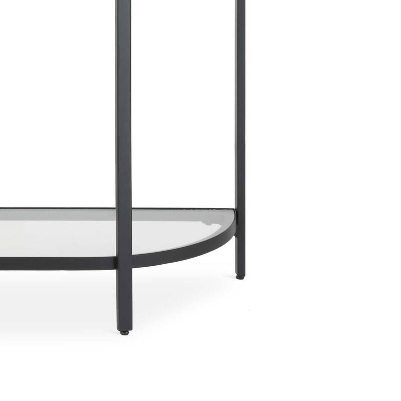 Nizy Sofa Console Table, 36 Inch Glass Top, 1 Open Shelf, Black Iron