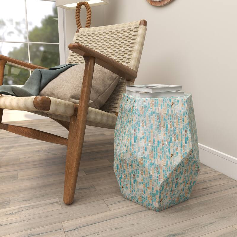 Mother of Pearl Shell Handmade Accent Table - Cream or Multi Colored