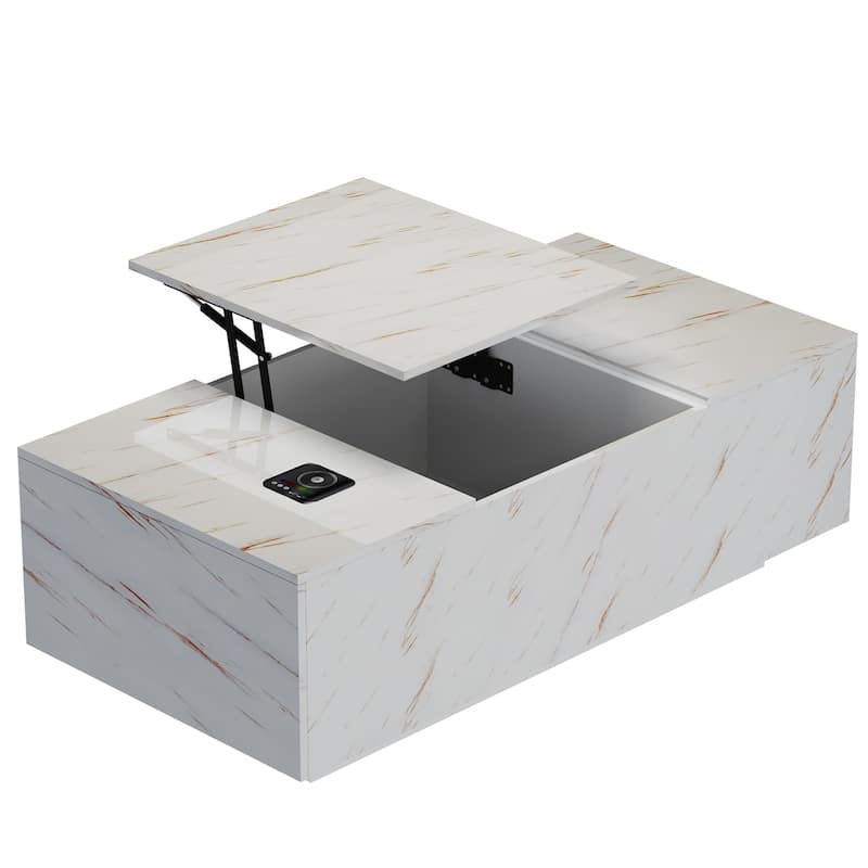 47.2" LED Lift Top Coffee Table with Wireless Charging & Bluetooth Speaker, Smart Storage Drawer, RGB Lights