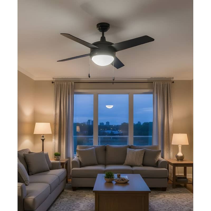52" Europa IV 4-Blade Ceiling Fan Black Finish with Integrated LED Light
