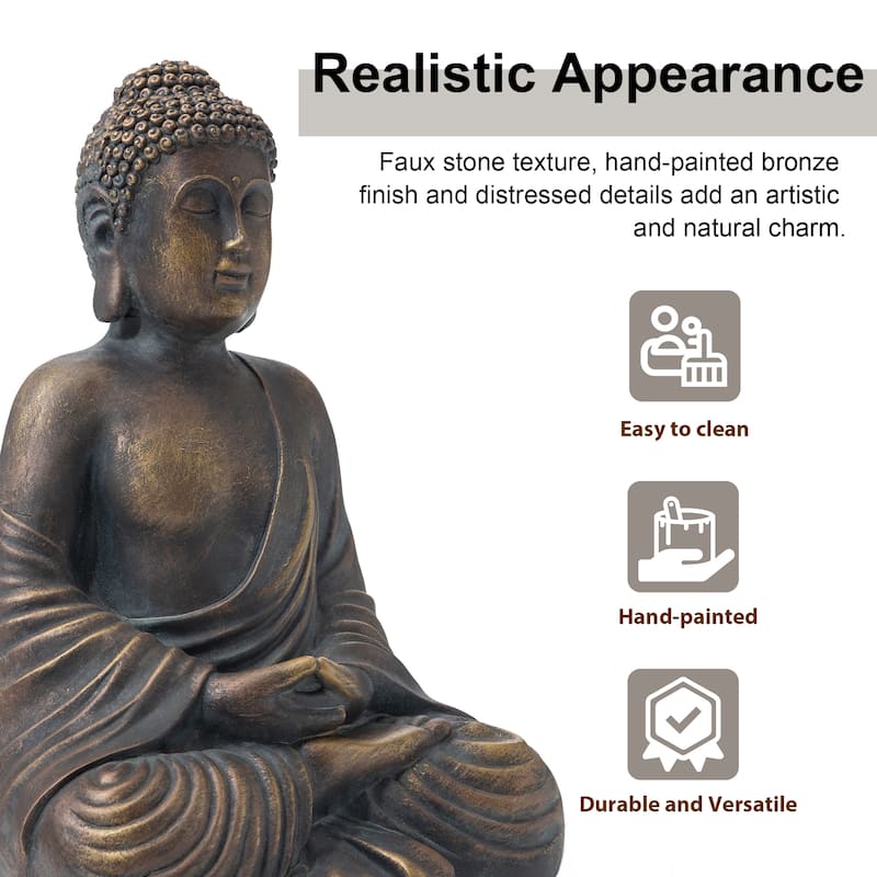 Glitzhome Zen-Style MgO Meditating Garden Buddha Statues Monk Sculpture Indoor Outdoor