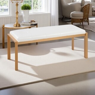 46"L Fuji Contemporary Bench in Metal and Faux Leather with Thick Padded Seat for Comfort