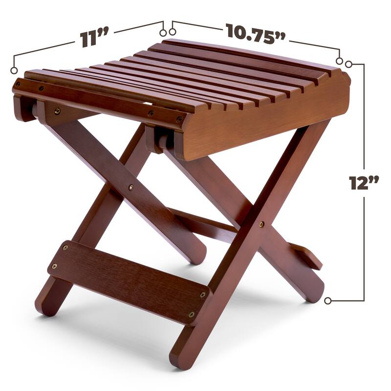 Bamboo Wooden Folding Step Stool Bench for Shower Foot Rest Bath Chair - 25" L x 19.5" W x 6" H