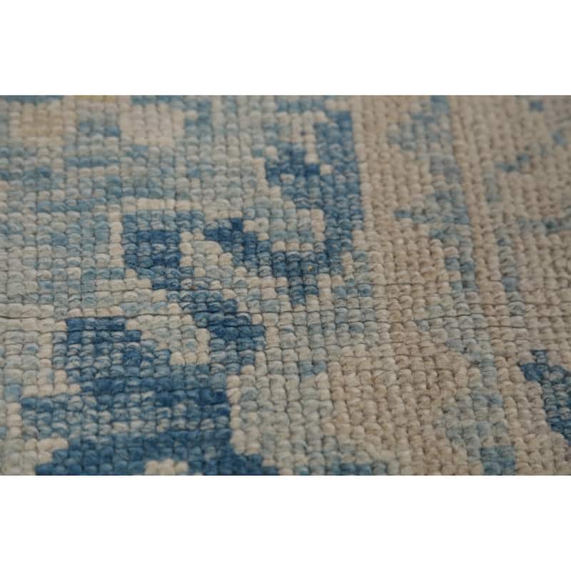 Hand Knotted Oriental 100% Wool Carpet Transitional Geometric Navy Blue & Blues Oushak Runner Rug - 12' 10'' X 3' 0''