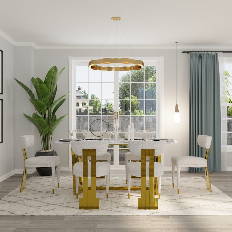 70 inch Dining Table Set with Boucle Dining Chairs
