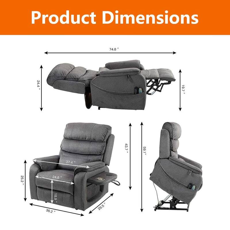 Dual Motor Oversized 180° Lay Flat Chenille Power Lift Recliner Chair with Retractable Tray, Wireless Charge