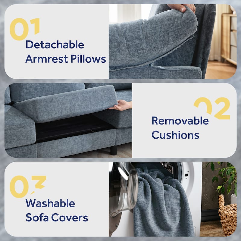 U-Shaped Chenille Upholstered Modular Sectional Sofa Couch with 2 Ottomans